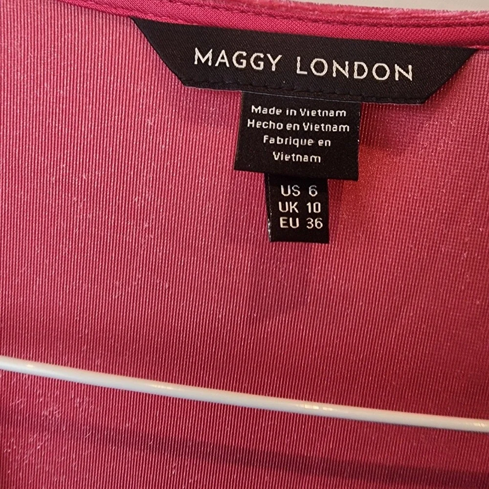 Maggy London Velvet Twist Front Midi Dress Cherry Pink Womens Size 6 Festive NWT